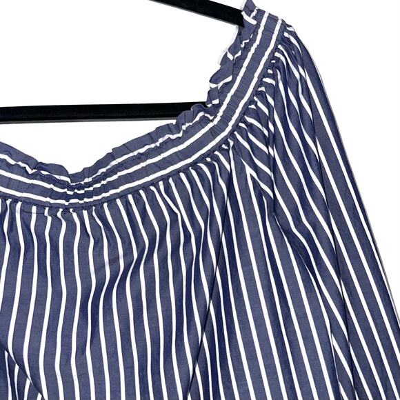 JCrew Blue White Striped Off The Shoulder Cotton Long Sleeve Top Size 14 - Picture 5 of 16